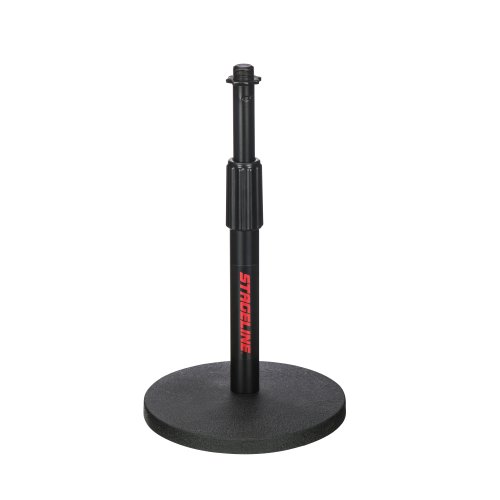 Stageline DS70BK Desktop Microphone Stand – Round Base, Adjustable Height 8.75″–13″, Heavy-Duty Metal Construction, Compact Design – Black