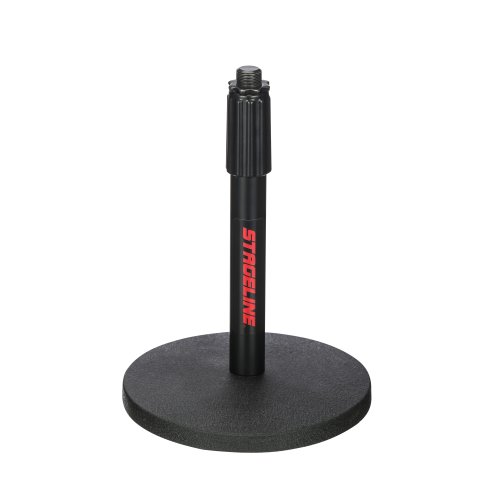Stageline DS70BK Desktop Microphone Stand – Round Base, Adjustable Height 8.75″–13″, Heavy-Duty Metal Construction, Compact Design – Black