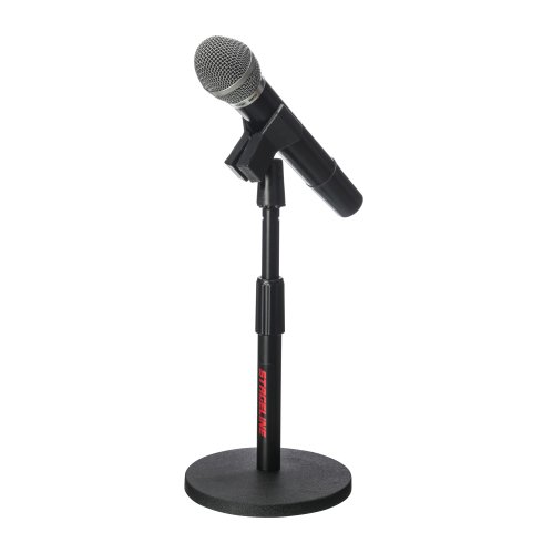 Stageline DS70BK Desktop Microphone Stand – Round Base, Adjustable Height 8.75″–13″, Heavy-Duty Metal Construction, Compact Design – Black