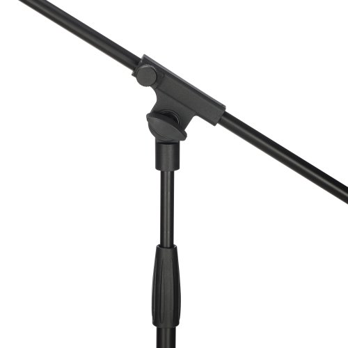 Stageline MS205B Microphone Stand – Adjustable Height 40.5″–62.8″, 30.3″ Boom Arm, Plastic Clutches & Knobs, Counterweight, Tripod Base Spread 23″ x 19.8″ – Black