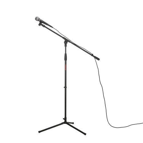 Stageline MS205B Microphone Stand – Adjustable Height 40.5″–62.8″, 30.3″ Boom Arm, Plastic Clutches & Knobs, Counterweight, Tripod Base Spread 23″ x 19.8″ – Black