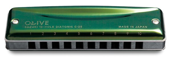 Suzuki C-20-B Olive Harmonica. Key of B