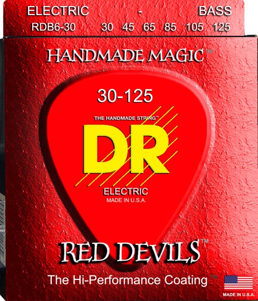 DR Strings RDB6-30 Red Devils Nickel Plated Steel Bass Strings (6 String). 30-125